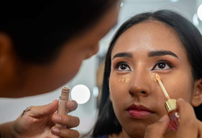  A lady applying concealer for step by step make up
