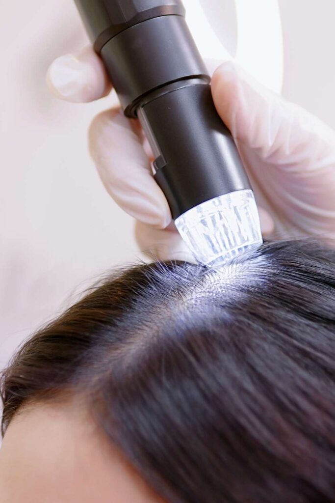 A lady keep her scalp clean
