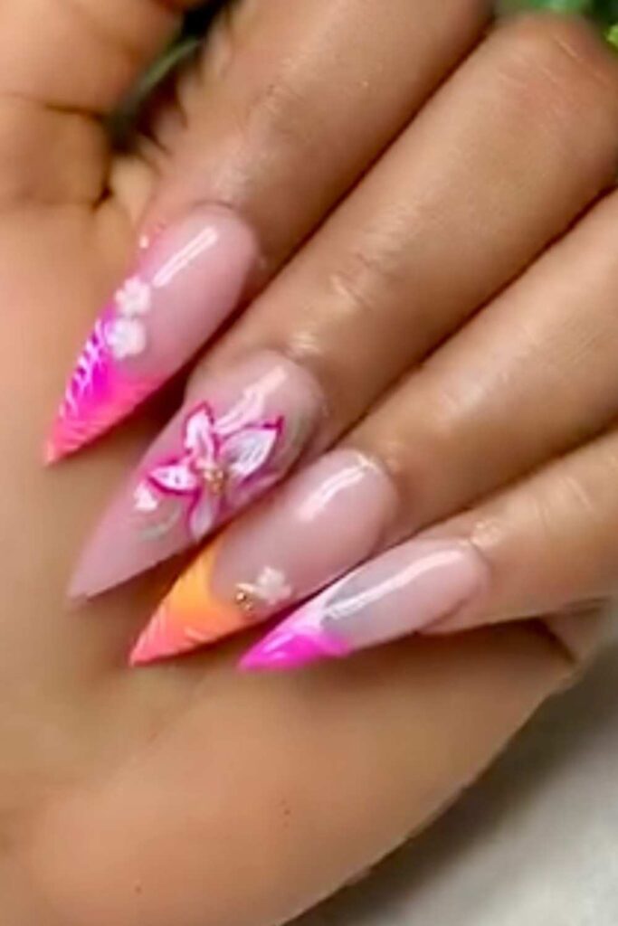 A picture of a double french tip nails.