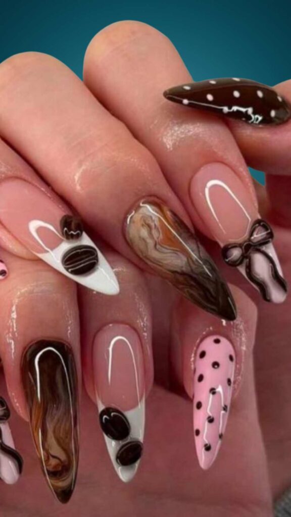 A picture of different nails color design on each nails 