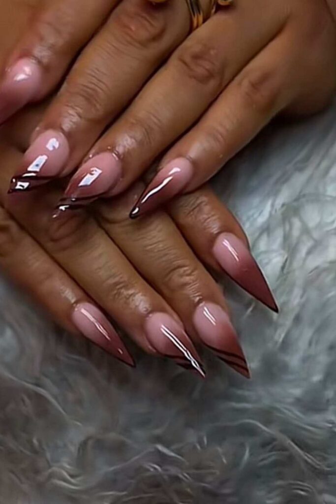 ombre nude nail with a brown design