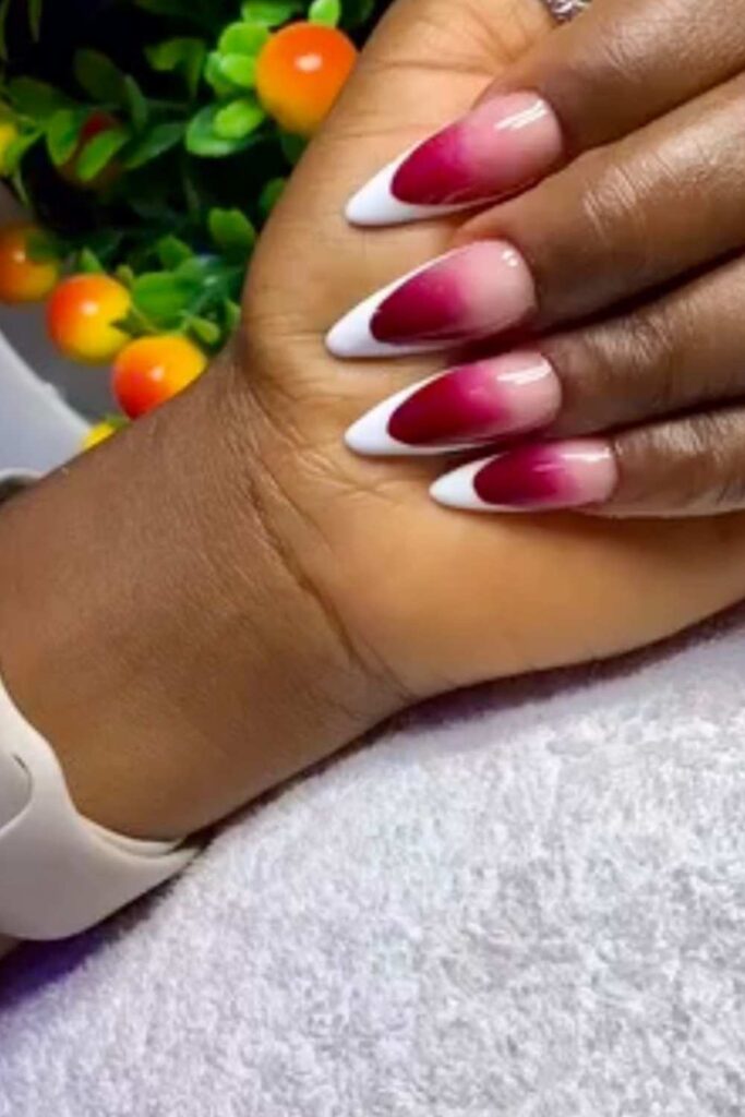 Ombre nude white tips nail design