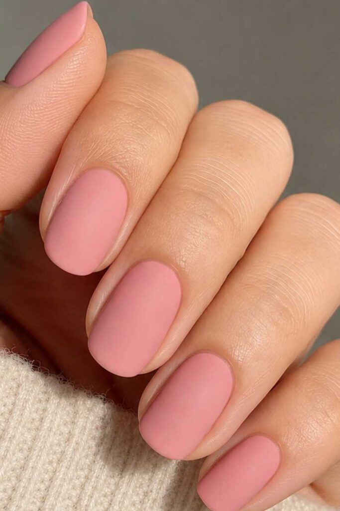 An image of matte pink nails design
