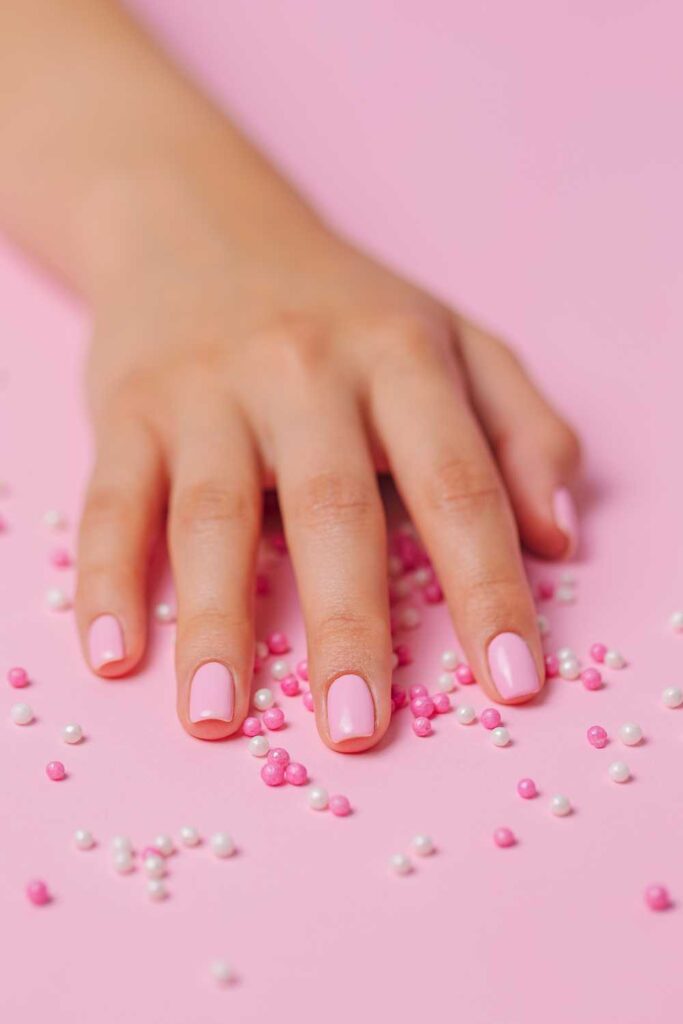 A picture of pink nails with some bubble under for designs