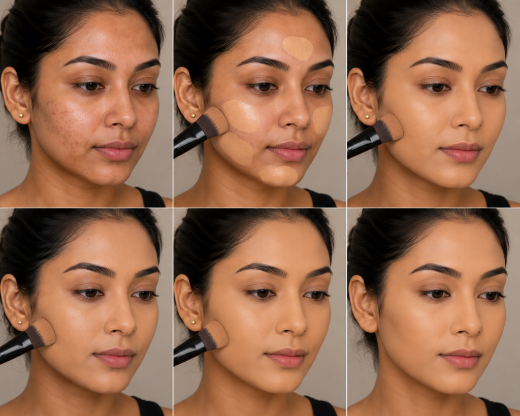 A lady building full coverage foundation formula