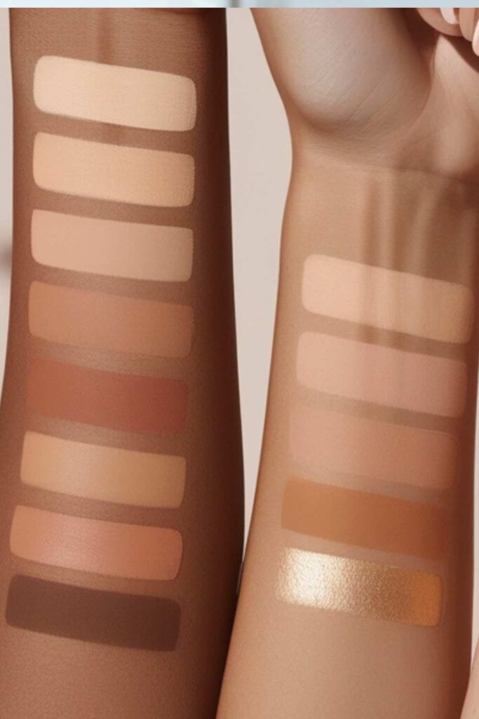 Different shades of foundations applied on the palm.