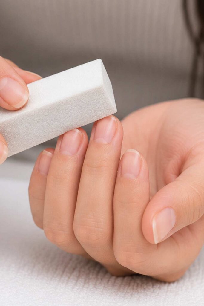 Using buffer to clean the nail particles