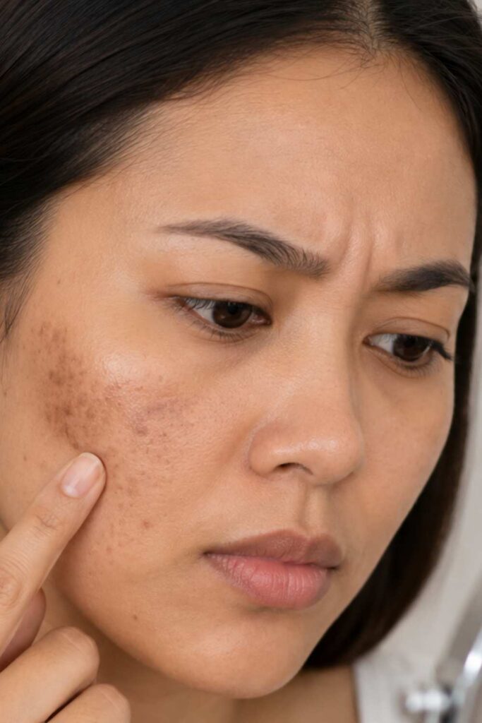 A lady wondering what causes her dark spot