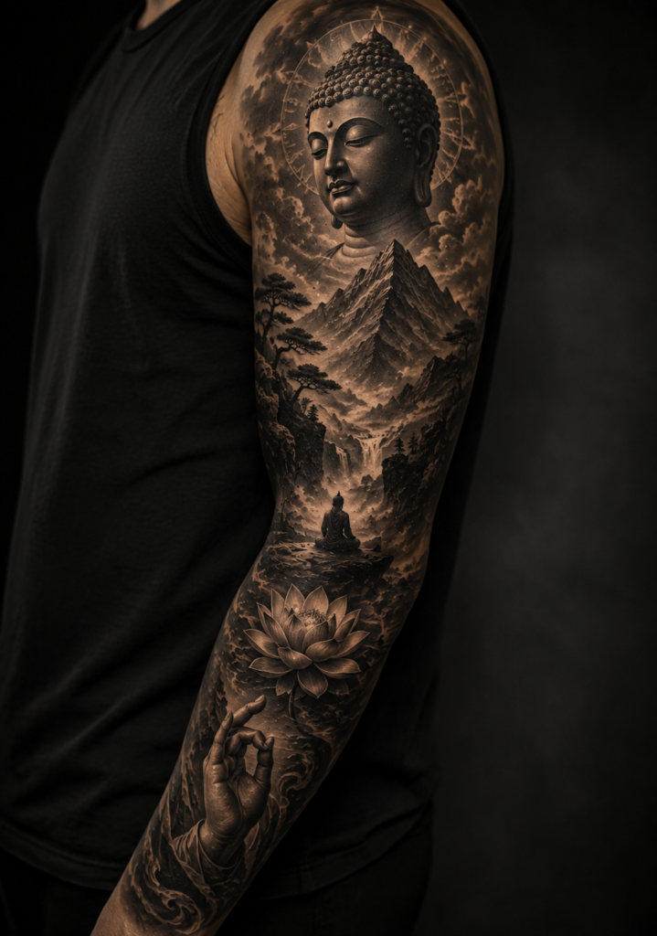 A spiritual bold sleeve tattoo design