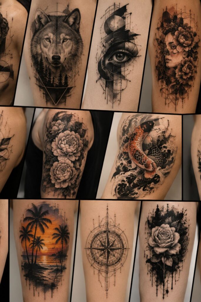 Pictures of different style of tattoo blending.