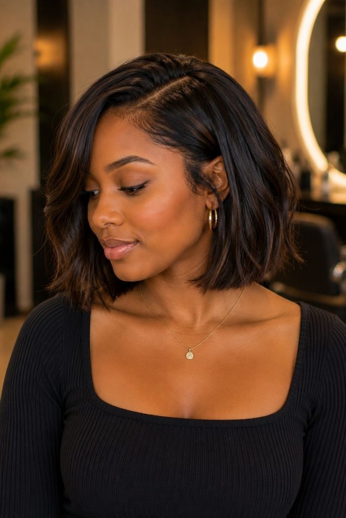 A picture of a chic-shoulder length hairstyle