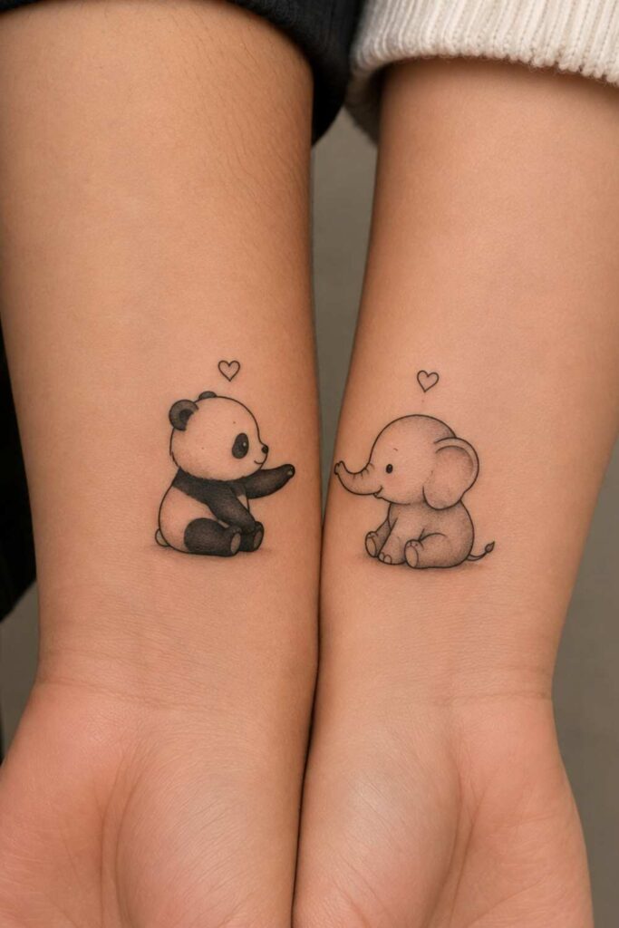 A picture of animal matching couple tattoo