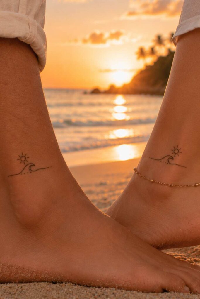 A picture of a matching ankle couple tattoo