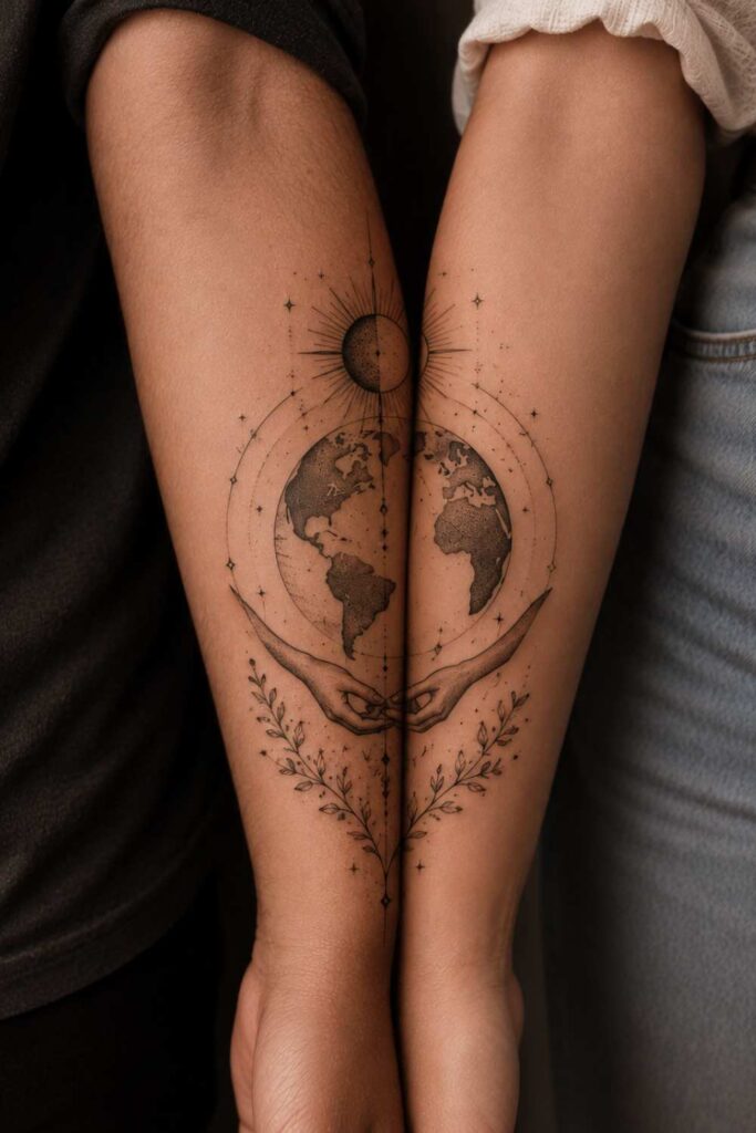 wrist couple tattoo that represents commitment and togetherness