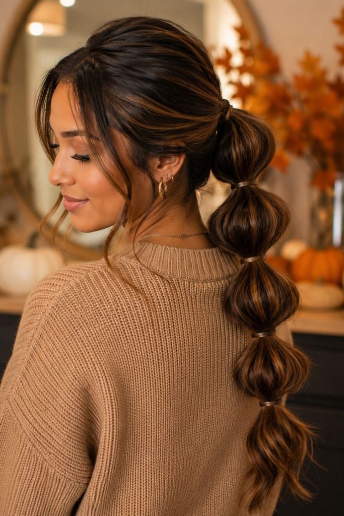 A picture of cute bubble ponytail hairstyle