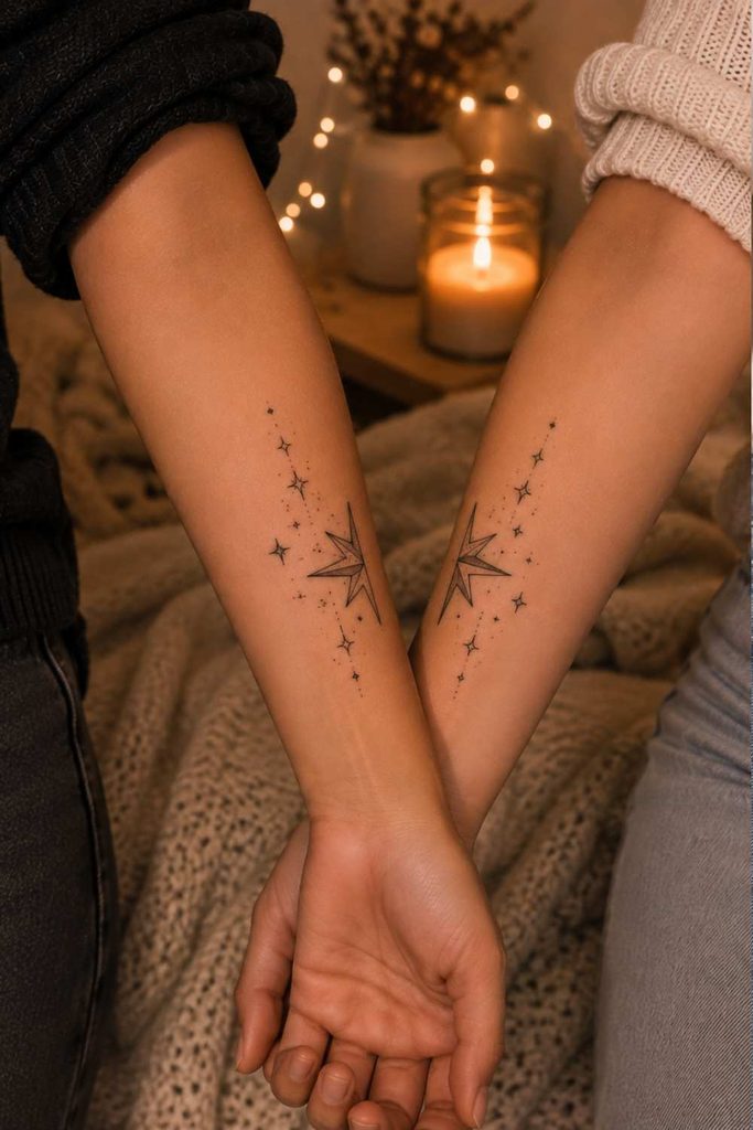 A picture of two halve star tattoo for best friends