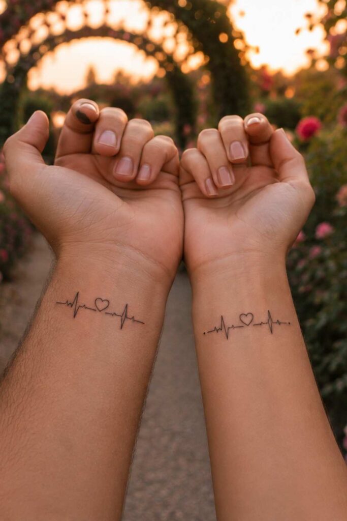 A couple tattoo showing their hearts