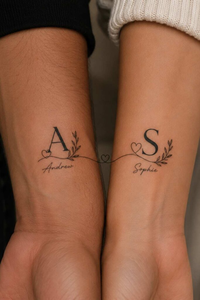 couple tattoo showing the initial names