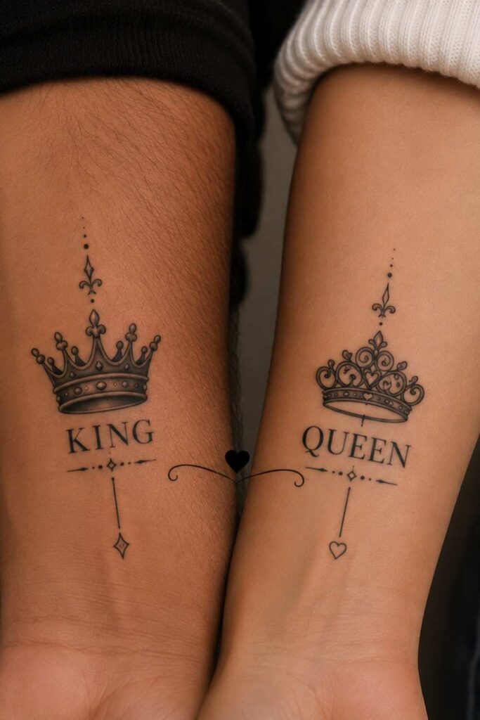 a king and queen couple tattoo image