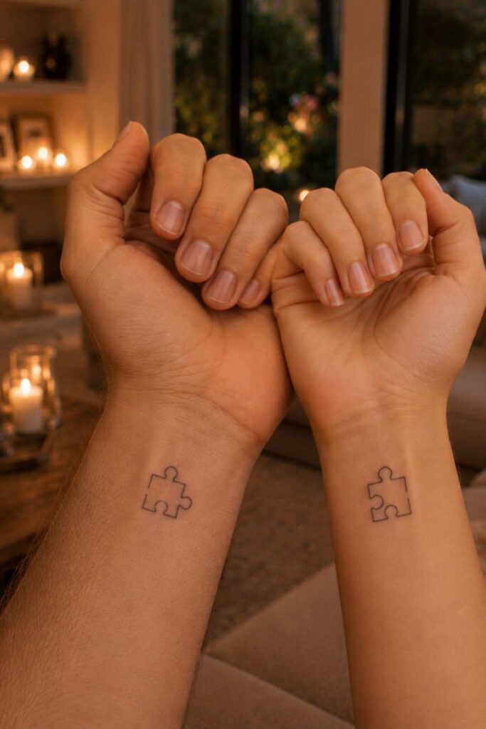 A picture puzzle piece tattoo for couples