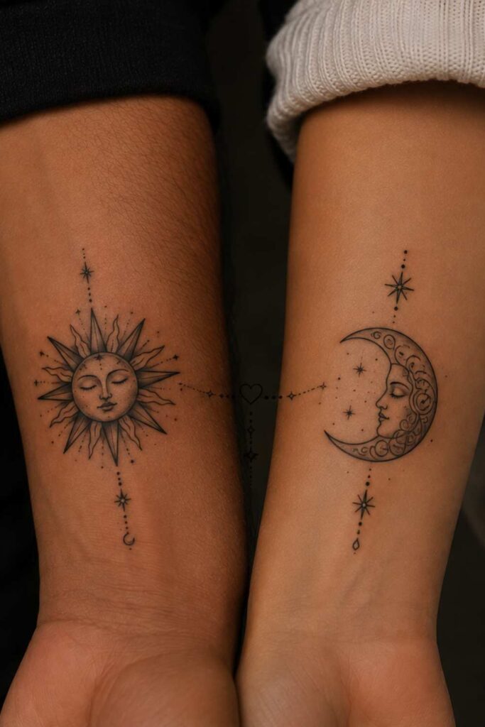 A sun and moon couple tattoo image