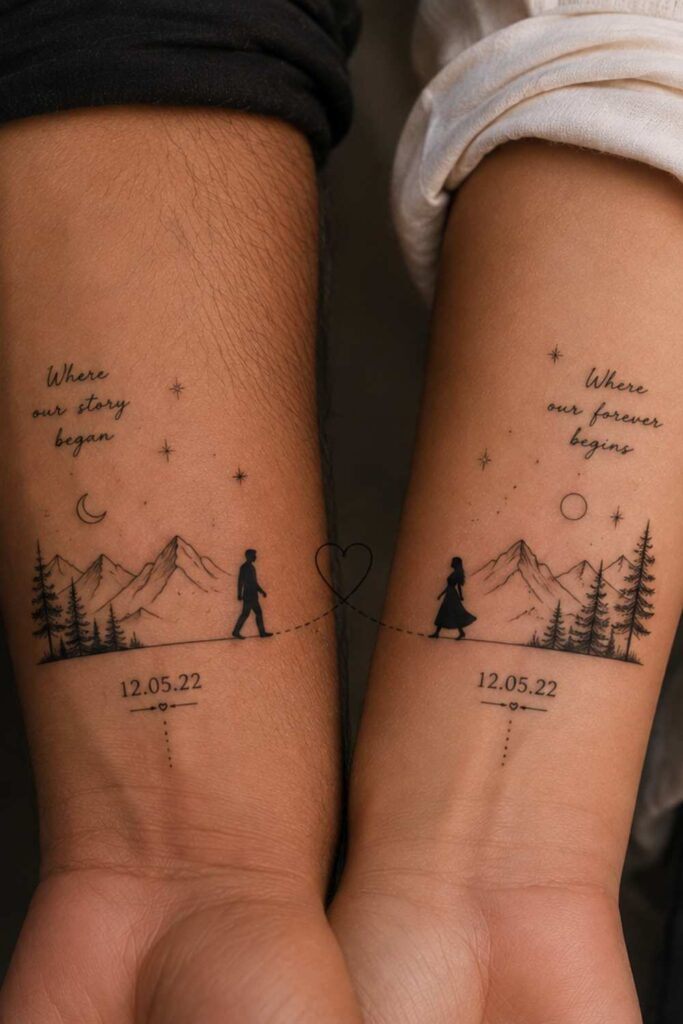 A picture of couple tattoo that inspires love story