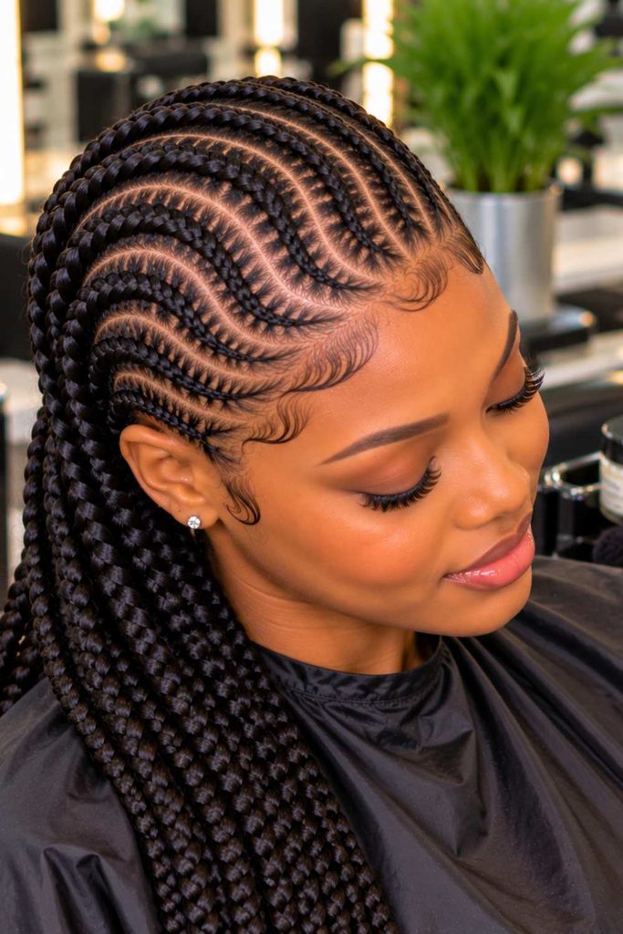 A picture of curved cornrow stitch braid
