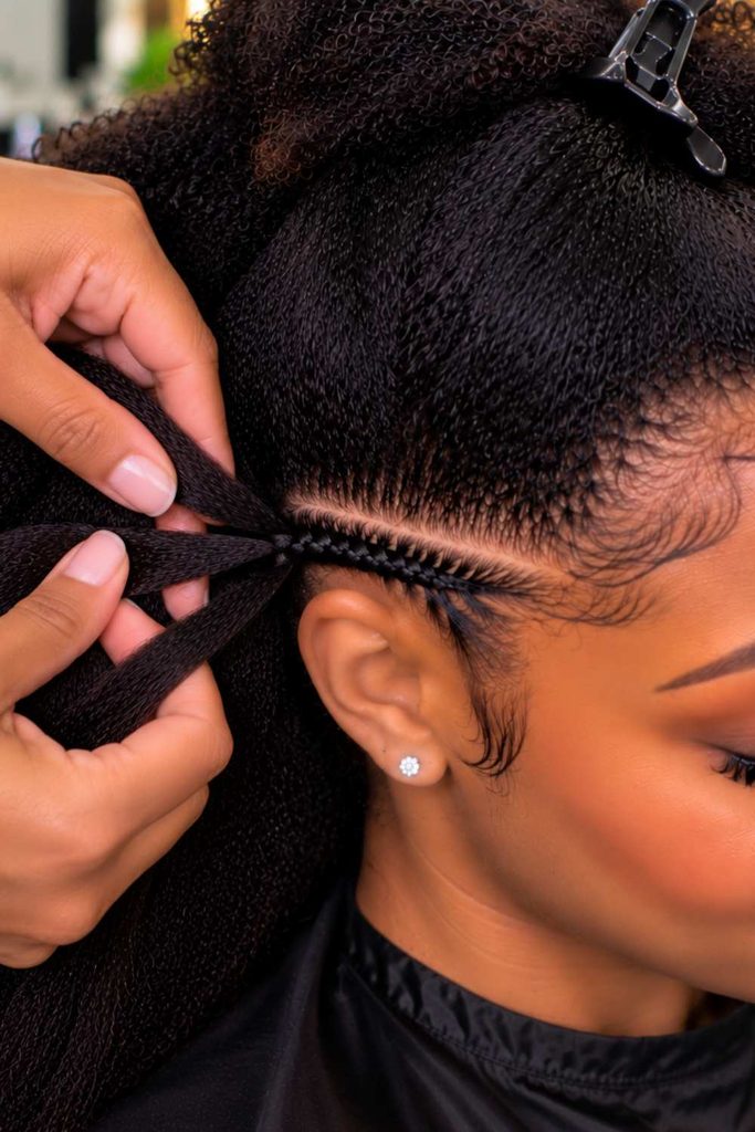 A picture dividing the hairline to create that stitch braid effect