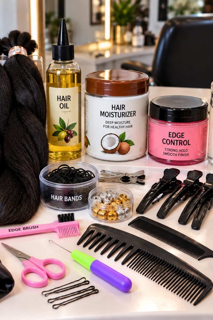 Tools needed for cornrow stitch braid hairstyle