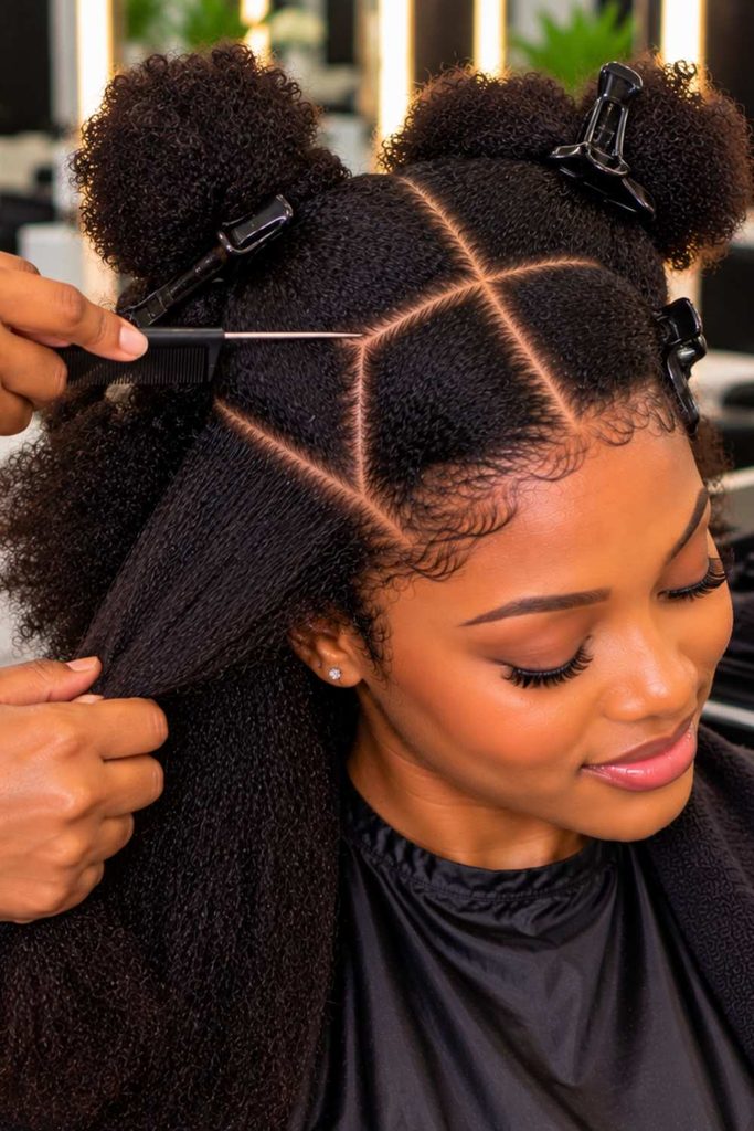 Sectioning of the hair to begin the braid