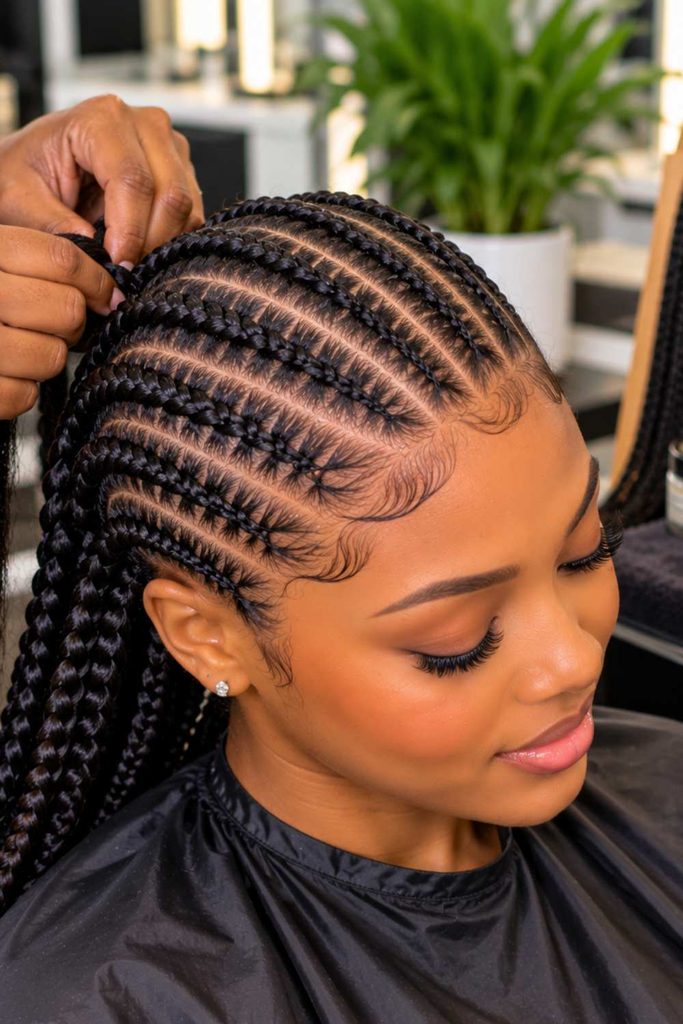 A picture if straight cornrow stitch braid