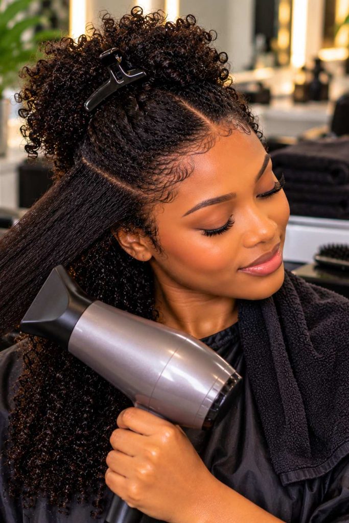 Stretching of the natural hair for the cornrow stitch braid