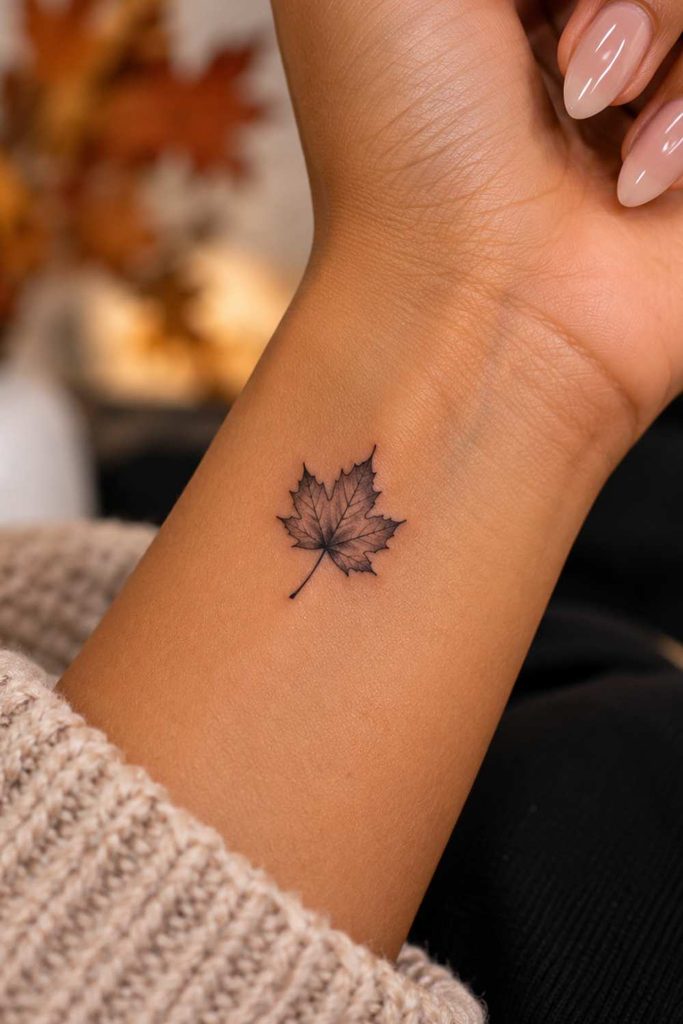 tiny autumn leaf tattoo