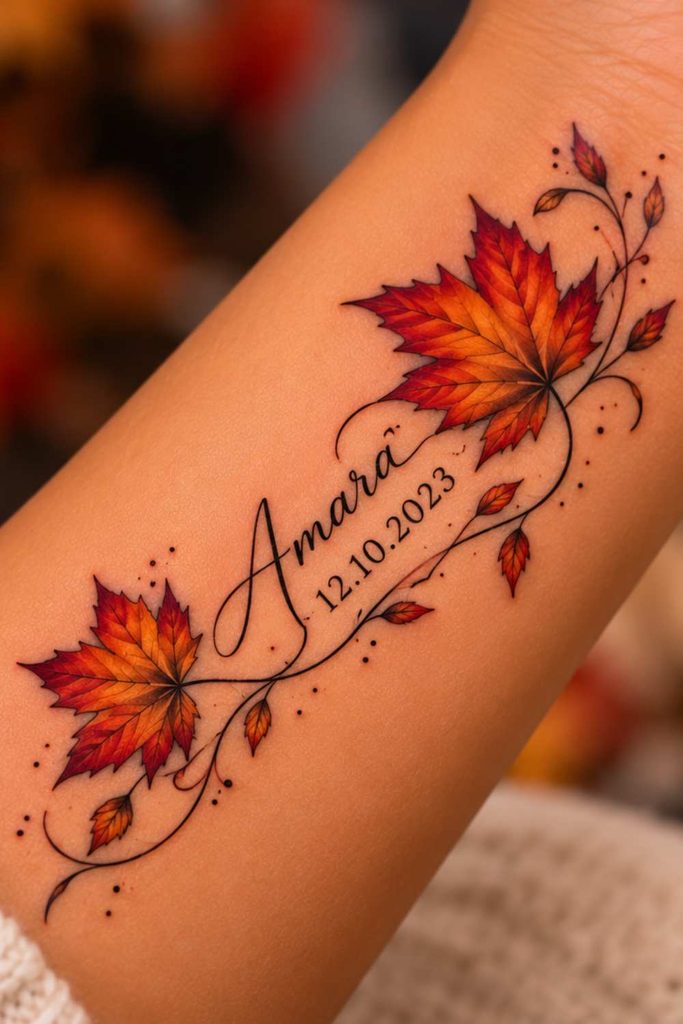 Autumn Leaf tattoo With a Name or Date