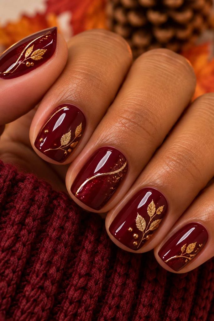 An image of Burgundy Short Cute Fall Nails design