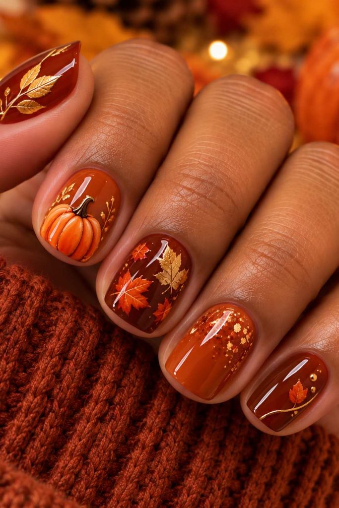 An image of Cute Pumpkin Cute Fall Nail Art design