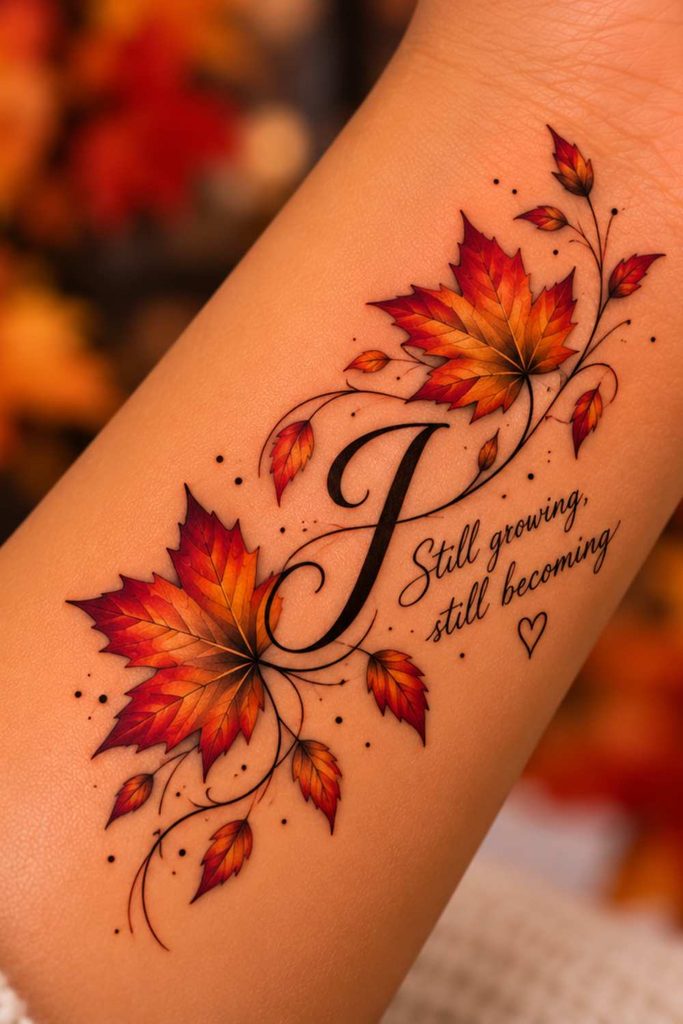 Autumn Leaf tattoo With a Short Quote