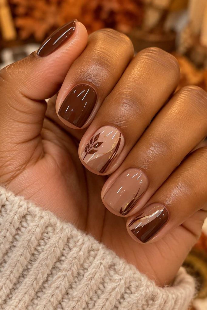 Simple brown short cute nails designs