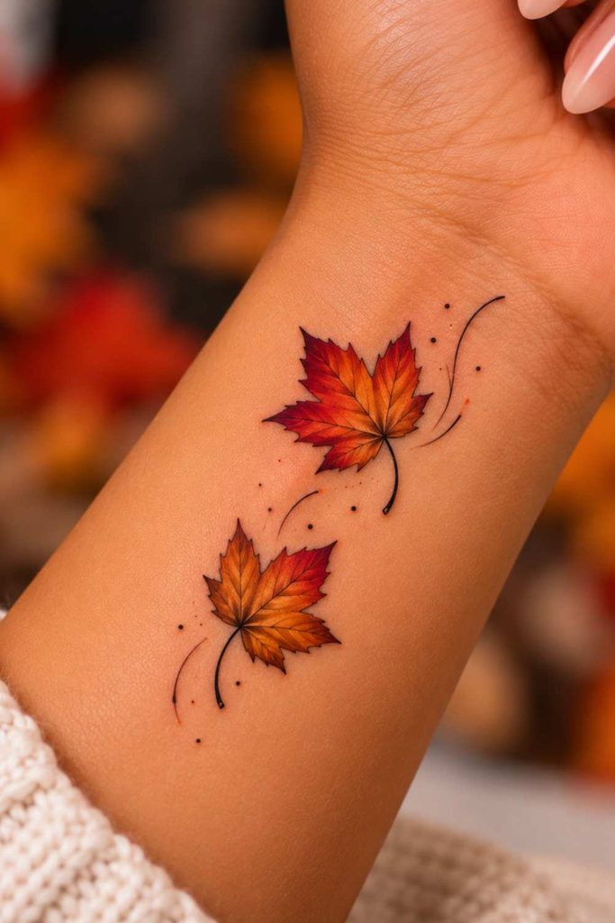  Two Small Autumn Leaf tattoo