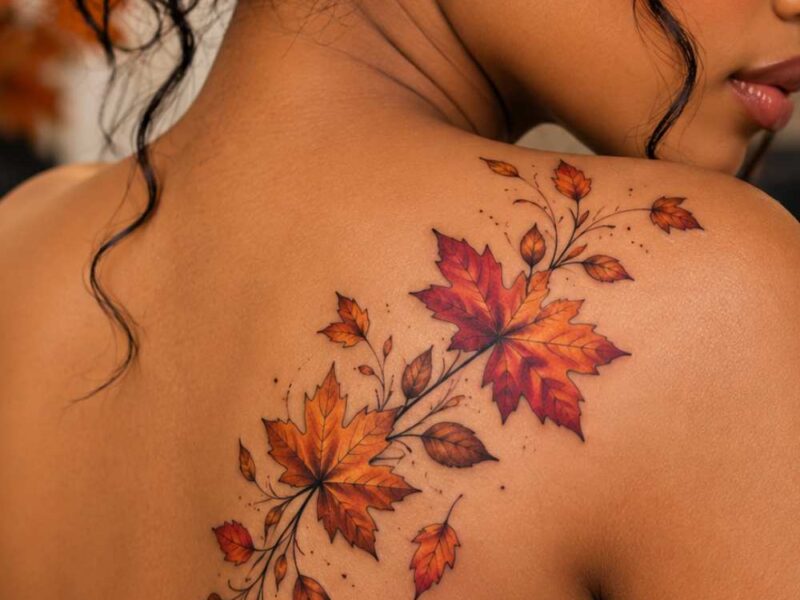 Beautiful Autumn leaf tattoo idea for a simple and meaningful look