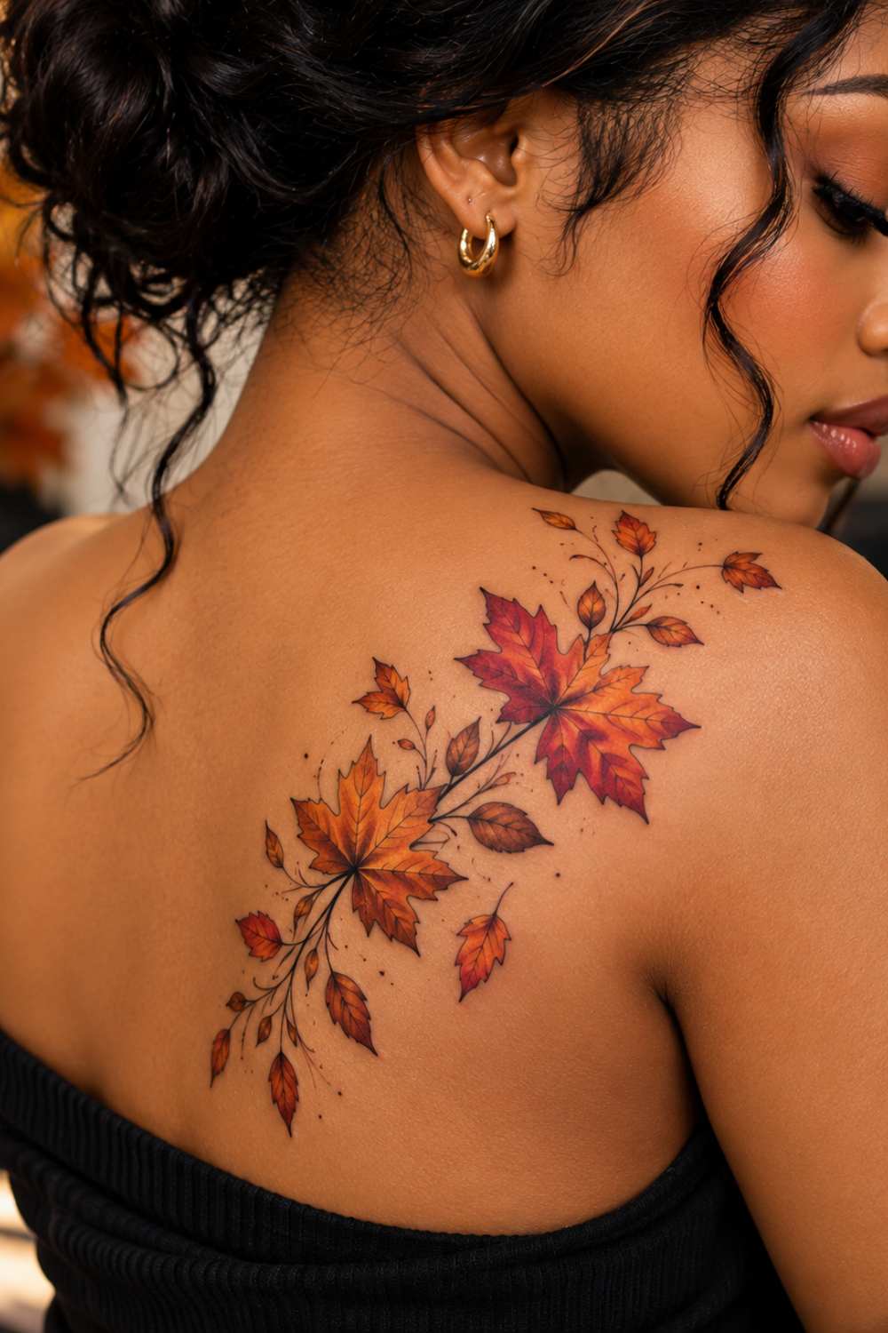 Beautiful Autumn leaf tattoo idea for a simple and meaningful look