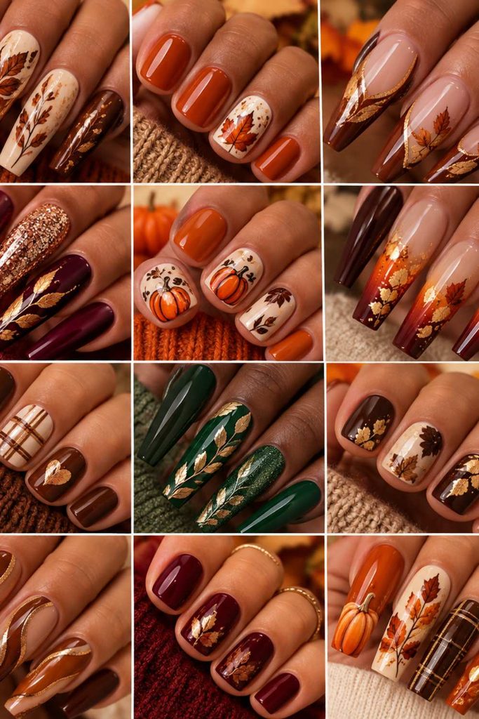An image of different fall nail arts inspirations